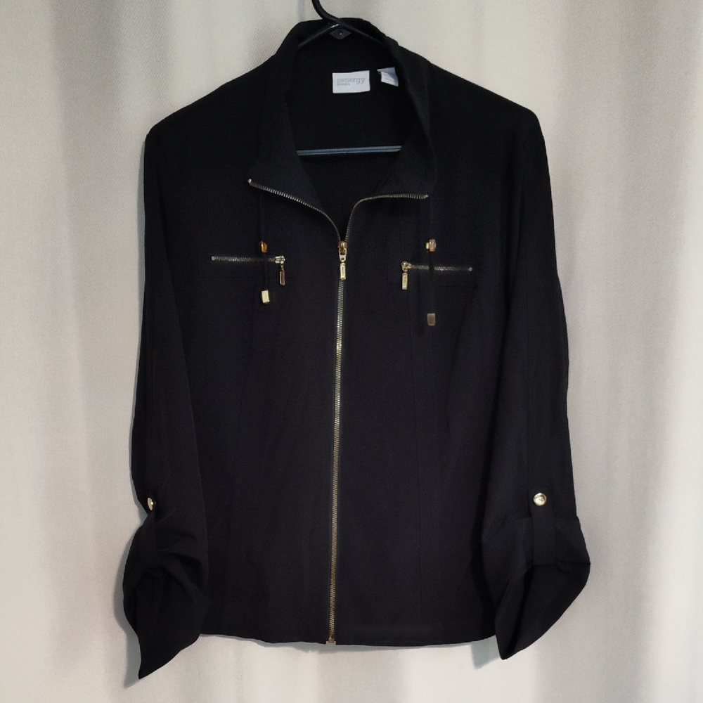Chico's Lightweight Black Zip-Up Women's Jacket Size 2(US 12/L)